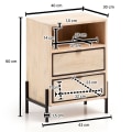 Miniatyrbillede 4 af 7: Rootz Modern Sengebord - Natbord - Endebord - Metal og træ - 43 cm x 60 cm x 30 cm - Håndlavet - Unikt design - Skuffe og rum - Lysebrun og sort - 5 k