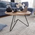 Miniatyrbild 2 av 4: Rootz soffbord 60x39,5x60 cm akacia massivt trä - metall soffbord - Design vardagsrumsbord runt - Solid soffbord - Litet bord vardagsrum