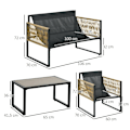 Miniatyrbillede 3 af 7: Rootz Havemøbelsæt - 4 stk - Sofa - 2 Stole - Bord - Glasplade - Sædehynder - PE Rattan-polyester-stål - Antracit-brun - 106 x 70D x 72H cm