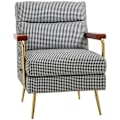 Miniatyrbild 1 av 6: Rootz Fåtölj - Retrodesign - Accentstol - Hundtandsmönster - Linnepolyester - Träelement - Fjäderkärna - Svart + Vit - 72L x 81,5W x 87,5H cm