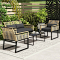 Miniatyrbillede 2 af 10: Rootz 4 stykker Rattan Garden Set - Balkon Møbler - Vejrbestandigt Sofa Set - Komfortpuder - 116 cm x 71 cm x 78 cm