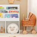 Miniatyrbillede 7 af 7: Rootz børnebogreol - Magasinstativ - Opbevaringshylde - Ideel til småbørn - 3 opbevaringsrum - Nem montering - 73 cm x 80 cm x 30 cm