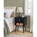 Miniatyrbillede 2 af 6: Rootz Ebony Black Sengebord - Natbord - Opbevaringsskab - Spånplade, MDF, massivt træ - 28 cm x 39 cm x 55 cm - 5,4 kg - Nem montering
