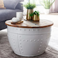 Miniatyrbillede 2 af 7: Rootz sofabord Mango 60x36x60 cm massivt træ metal hvid industrirundt - Design stuebord med opbevaringsplads - Loungebord sofabord moderne