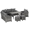 Miniatyrbillede 1 af 7: Rootz Luxury Poly Rattan Havemøbelsæt - Havemøbler - Havesæt - Loungesæt - Loungemøbler med sidebord - Sædehynde - Grå - 136W x 65D x 71H cm