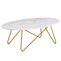 Miniatyrbillede 7 af 7: Rootz sofabord 120x40x60 cm med hvid marmorlook - Stuebord med metalstel - Sofabord ovalt bord stue - Loungebord