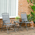Miniatyrbillede 2 af 7: Rootz Udendørs Bistro Møbelsæt - Have Bistro Sæt - Foldebar Bistro Sæt - Hærdet glas - Mesh stof - Lysegrå - 53,5 cm x 64 cm x 93 cm