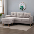 Miniatyrbillede 2 af 6: Rootz 3-personers hjørnesofa - Linnedlook - Vendbar chaiselong - Gummitræ - Lysegrå - 193x136x85 cm
