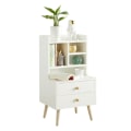 Miniatyrbillede 1 af 7: Rootz sengebord - Natbord - Sofabord - Rummelig opbevaring med 4 rum og 2 skuffer - Moderne fyrretræ-accenter - Holdbart PB-materiale - 43 cm x 81 cm