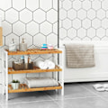 Miniatyrbillede 2 af 6: Rootz Skostativ - Bambus med 3 niveauer - Skoopbevaringsstativ - Skostativ - Skoopbevaring - Skoskab - Bambus - Naturlig + Hvid - 70 x 55 x 26 cm (B x