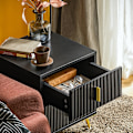 Miniatyrbillede 8 af 9: Rootz Moderne sengebord med 2 skuffer - Sofabord - Sidebord - Ridsefaste gulvbeskyttere - Elegant sort og guld design - Nem montering - 40cm x 47cm x