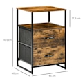 Pikkukuva 3 / 7: Rootzin sängyn pöytä - sivupöytä - teollisuuskaappi - 2 kangaslaatikoa - 45 x 40 x 70,5 cm - Vahva puu ja metallisuunnittelu