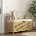 Miniatyrbillede 7 af 7: Rootz Skostativ med opbevaringsplads - Skobænk - Blødt sæde - Bambus - Naturlig - 100x40x60 cm