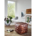 Miniatyrbillede 1 af 4: Rootz puf - terning - læder puf - brun - quiltet - læder - 41 x 39 x 39