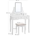 Pikkukuva 5 / 8: Rootz Meikkipöytä LED-valolla - Meikkipöytä - Peili - 5 laatikkoa - Jakkaralla - Valkoinen - 80 x 40 x 137,5 cm (PxLxK)