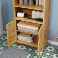 Miniatyrbillede 4 af 5: Rootz Badeværelsesskab - Badeværelseshylde - Bambus Badeværelsesskab - Med lameldøre - 2 hylder 1 skab - Bambus - Naturligt træ - 50cm x 29cm x 92cm