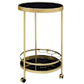 Miniatyrbillede 5 af 5: Rootz designvogn guld rund Ø 45cm 2 plan - Sidebord på hjul med glasplade Sort spisevogn - Køkkenvogn - tevogn
