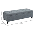 Miniatyrbillede 3 af 5: Rootz bænk med opbevaring - osmannisk - gangbænk - knapsyning - imiteret linned - eukalyptustræ - grå - 125,1 cm x 48,9 cm x 41,3 cm