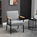 Miniatyrbillede 2 af 7: Rootz Accent Stol i Scandi Design - Hvilestol - Accent Stol - Linnedlook - Gummitræ - Grå + Sort + Brun - 64,5L x 70W x 83,5H cm
