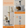 Pikkukuva 5 / 6: Rootz Ceiling High Cat Tree - Raaputustolppa - Cat Tower - Säädettävä korkeus - Vaaleanharmaa - MDF, Vaneri, Pehmo, Sisal - 45cm x 30cm x (231-291cm)