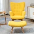 Miniatyrbillede 4 af 7: Rootz Accent Chair - Scandi Design - Med osmannisk - Lænestolesæt - Home Decor Stol - Bøgetræ - Cord Look - Gul - 72L x 80W x 99H cm