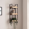 Pikkukuva 2 / 7: Rootz Modern Industrial Seinähylly - Kelluva hylly - Koristehylly - Massiivipuuta ja metallia - Kolme säilytystilaa - Käsintehty - 27cm x 77cm x 18cm