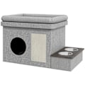 Miniatyrbillede 5 af 5: Rootz Cat House - Foderplads - 2 skåle i rustfrit stål - Ridsemåtte - Blød liggestolspude - Grå - 78 x 48 x 49,5 cm