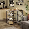 Miniatyrbild 2 av 7: Rootz 3-delade barbordsset - Matbord med 2 pallar - Köksbänkset - Platssnål design - Robust metallstomme - Idealisk för kök, matsal, trädgård - Ljusgr