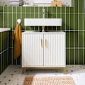 Miniatyrbillede 2 af 8: Rootz Sink Unit Cabinet - Badeværelsesskab - Opbevaringsskab - Justerbar hylde - 60x59x30cm - Klassisk hvid med gyldne metalhåndtag - Moderne design