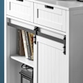 Miniatyrbillede 9 af 9: Rootz Moderne køkkenskab - Skænk med skydedør - Kommode - Buffet - Justerbare hylder - Elegant sort/hvidt design - Nem montering - 80 cm x 35 cm x 93