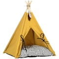 Miniatyrbillede 1 af 4: Rootz Pet Bed - Sjovt tipi-design - med blød liggestolspude - Gulvmåtte - til hunde og katte - Gul - 60 x 60 x 76 cm