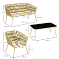 Miniatyrbillede 3 af 6: Rootz Havemøbelsæt - 4 dele - Dekorativt - Rattan Design - Glasplade - Bord - Sædepude - Vejrbestandig - Stål-Polyester - Khaki - 130L x 66W x 72H cm