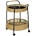 Miniatyrbillede 4 af 6: Rootz udendørs serveringsvogn - 2 niveaus bremser - polyrattan - metalramme - stål-PE rattan - gul-sort - Φ50 x 66H cm
