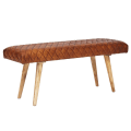 Miniatyrbillede 7 af 7: Rootz bænk ægte læder - massiv træ bænk 115x53x38 cm - 2 personers polstret bænk hall spisestue brun - Lille læder sengebænk Hall møbel hall bænk