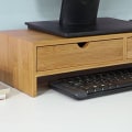 Miniatyrbillede 5 af 7: Rootz Bamboo Monitor Stand Computer Screen- Monitor Stand Monitor Riser Desk Organizer med 2 skuffer