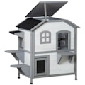 Miniatyrbild 6 av 6: Rootz Cat House - 2-vånings - Väderbeständig - Väderbeständig - Skjutfönster - Massiv träram - Vit + Grå - 123L x 63W x 112H cm