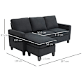 Miniatyrbillede 3 af 7: Rootz Hjørnesofa - Sofasæt - Med vendbar chaiselong - Polyester - Skum - Stuer - College - Hjemmekontorer - Mørkegrå - 197 x 139 x 91 cm