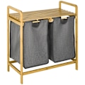 Miniatyrbillede 1 af 5: Rootz Bamboo Vasketøjskurv - Vasketøjskurv med hylde - Udtræksposer til soveværelse - Badeværelse - Vaskerum - Grå - 64 x 33 x 73 cm