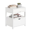Miniatyrbillede 1 af 8: Rootz Sengebord - Natbord - Sidebord - Hvid MDF - Stor opbevaring med 2 hylder og 2 skuffer - Ridsefaste gulvbeskyttere - Alsidigt design - 45cm x 55c