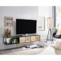 Pikkukuva 5 / 7: Rootz-alusta riippuva mango massiivipuu - metalli 150x25x35 cm TV-kaappi musta - Design-TV-taso moderni - TV-kaapin seinä - TV-kaappi TV-kaappi ripust