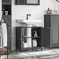 Miniatyrbillede 3 af 9: Rootz Modern Vask Underskab - Badeværelse Opbevaringsskab - Mørkegrå MDF skab - Skimmelforebyggelse med lameldør - Rummelig opbevaring med 2 hylder -