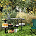 Miniatyrbillede 2 af 8: Rootz Campingbord - Picnicbord - Udendørs køkkenskab - Øget opbevaring - Kompakt og bærbar - Holdbar konstruktion - 126cm x 44cm x 80cm - Sort