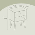 Miniatyrbillede 6 af 6: Rootz Bedside Table - Side Bord - Natbord med skuffe - Træben - Rumbesparende - 28 x 39 x 55 cm