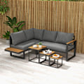 Miniatyrbillede 2 af 7: Rootz udendørs siddegruppe - 5-delt Loungemøbler - Havemøbelsæt - Sofabord - Siddehynder - Grå + Natur - 148 cm x 61 cm x 71,5 cm