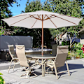 Miniatyrbillede 2 af 9: Nancy's Buckeye Parasol - Tuinparaplu - Hout - Marktparaplu - 2,7m Diameter - Wit - Bruin