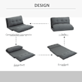 Miniatyrbillede 4 af 10: Rootz Elegant Grey Chauffeuse Gulvsofa - Justerbar afslappende stol - Læselænestol - Metalstruktur - 100L x 71W x 54H cm