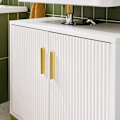 Miniatyrbillede 6 af 8: Rootz Sink Unit Cabinet - Badeværelsesskab - Opbevaringsskab - Justerbar hylde - 60x59x30cm - Klassisk hvid med gyldne metalhåndtag - Moderne design