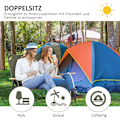 Miniatyrbillede 4 af 11: Rootz 2-personers campingstol - Bærbar havestol - Direktørstol - Komfortable siddepladser - Holdbart stålstel - Sammenfoldeligt design - 141 cm x 67 c