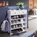 Miniatyrbillede 2 af 7: Rootz design skohylde 60 x 79 x 24 cm hallhylde hvid - Hylde med to skuffer Høj hylde med 4 rum