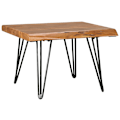 Miniatyrbillede 1 af 7: Rootz Design sofabord massivt træbord med trækant 56x38x51 cm - Sheesham træbord med metalben - Stuebord i rustik landstil
